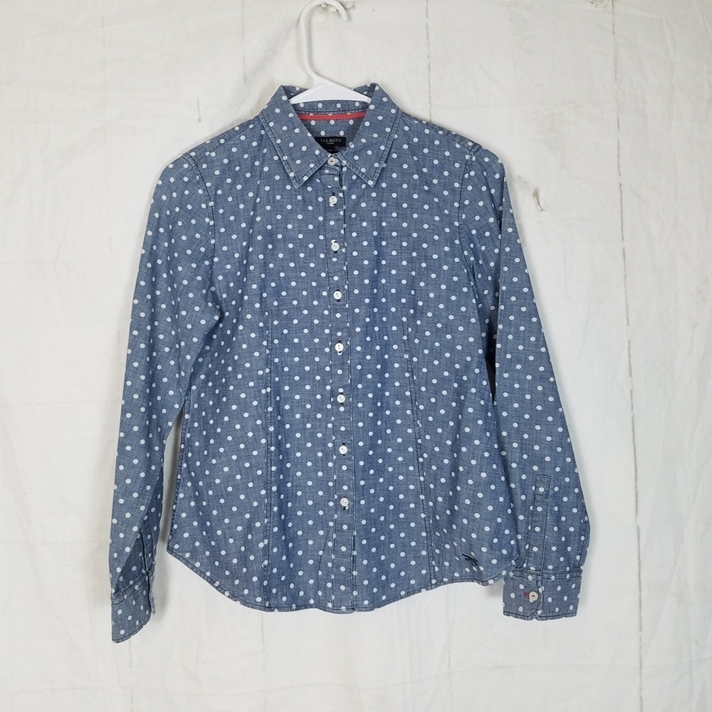 Talbots button front Polk a dot top